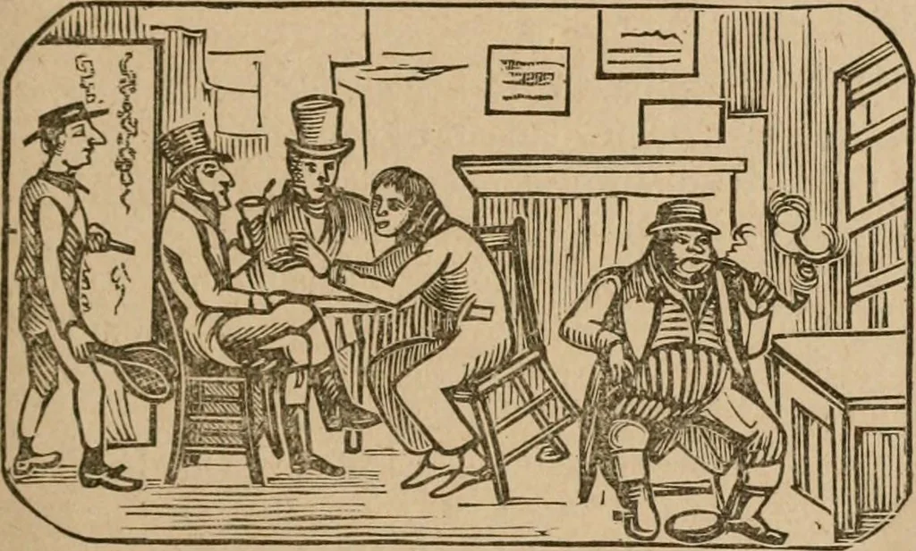 An illustration from The life and times of James Catnach : (late of Seven Dials), ballad monger, 1878, leaf 154