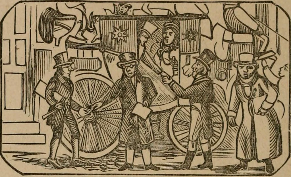 An illustration from The life and times of James Catnach : (late of Seven Dials), ballad monger, 1878, leaf 155