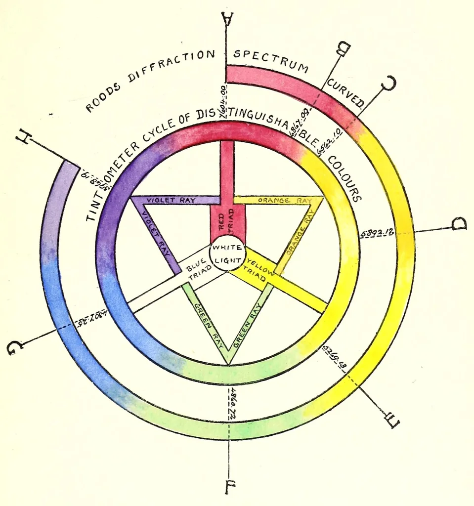 An illustration from Light and colour theories and their relation to light and colour standardization, 1915, leaf 73
