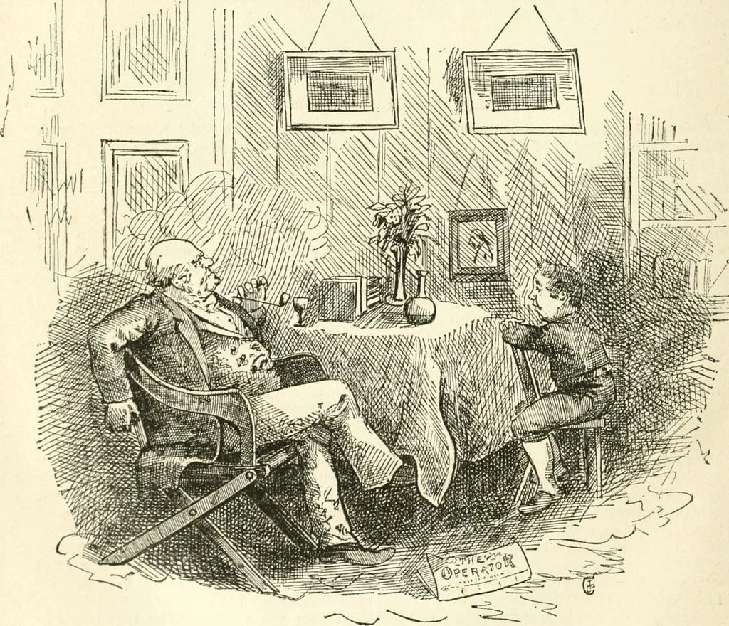 An illustration from Lightning flashes and electric dashes, a volume of choice telegraphic literature, humor, fun, wit & wisdom, 1877, leaf 159