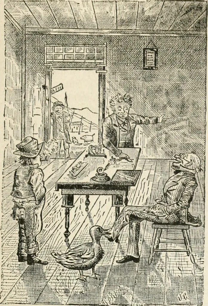 An illustration from Lightning flashes and electric dashes, a volume of choice telegraphic literature, humor, fun, wit & wisdom, 1877, leaf 16
