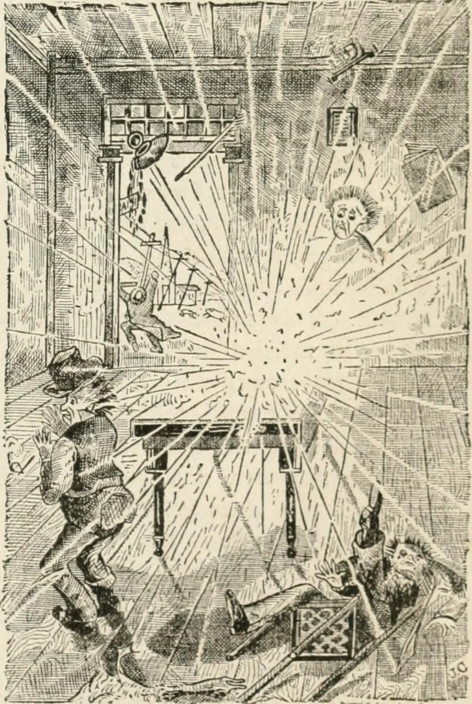 An illustration from Lightning flashes and electric dashes, a volume of choice telegraphic literature, humor, fun, wit & wisdom, 1877, leaf 16