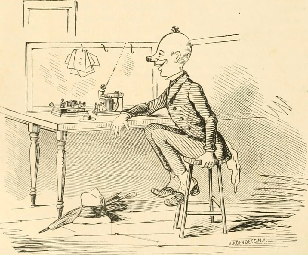 An illustration from Lightning flashes and electric dashes, a volume of choice telegraphic literature, humor, fun, wit & wisdom, 1877, leaf 37