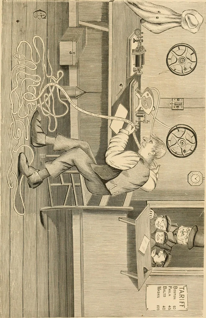 An illustration from Lightning flashes and electric dashes, a volume of choice telegraphic literature, humor, fun, wit & wisdom, 1877, leaf 58