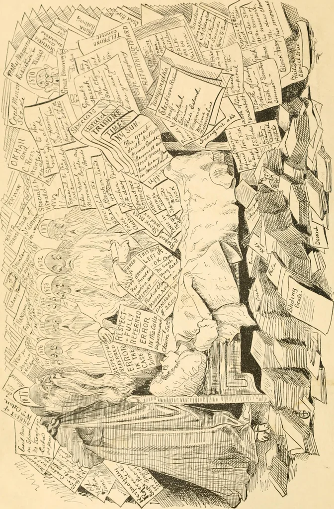 An illustration from Lightning flashes and electric dashes, a volume of choice telegraphic literature, humor, fun, wit & wisdom, 1877, leaf 7