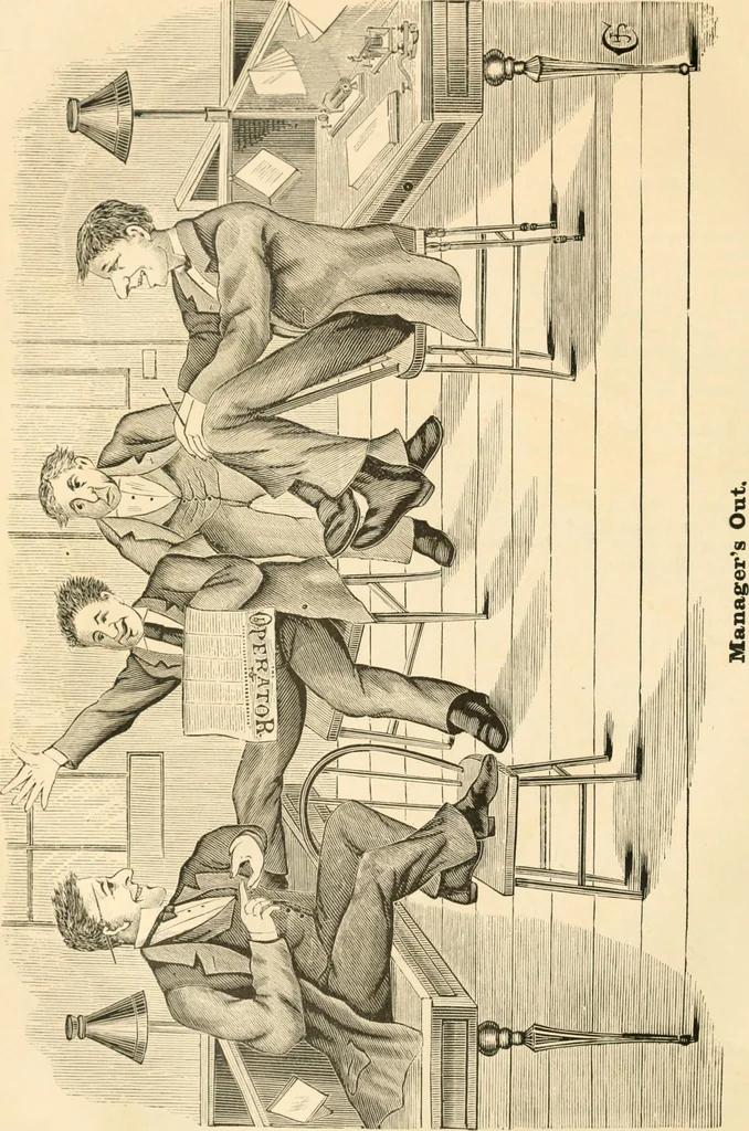 An illustration from Lightning flashes and electric dashes, a volume of choice telegraphic literature, humor, fun, wit & wisdom, 1877, leaf 77