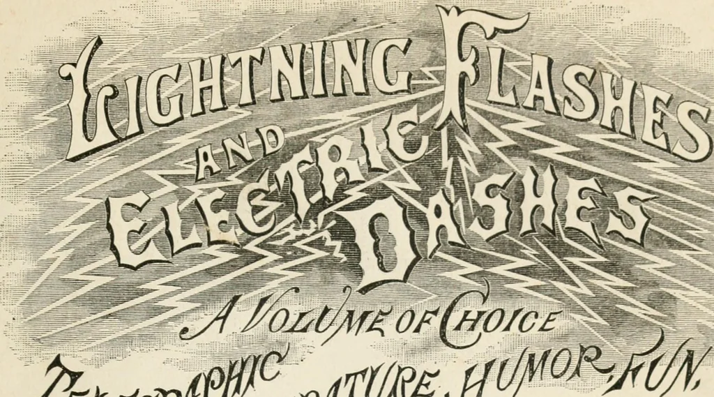 An illustration from Lightning flashes and electric dashes, a volume of choice telegraphic literature, humor, fun, wit & wisdom, 1877, leaf 8