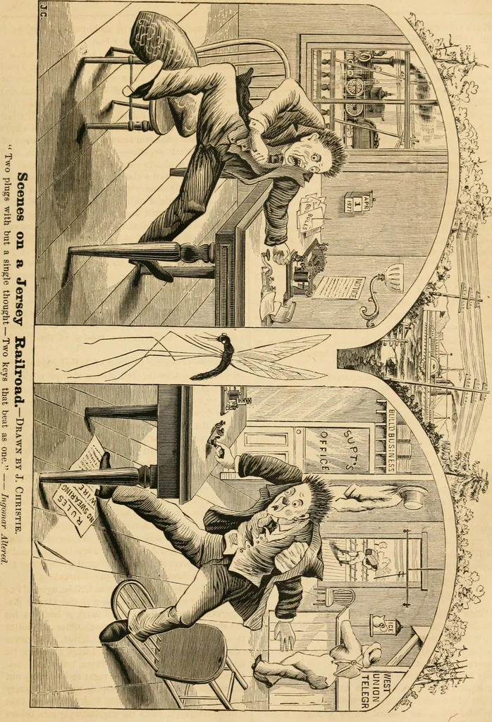 An illustration from Lightning flashes and electric dashes, a volume of choice telegraphic literature, humor, fun, wit & wisdom, 1877, leaf 88