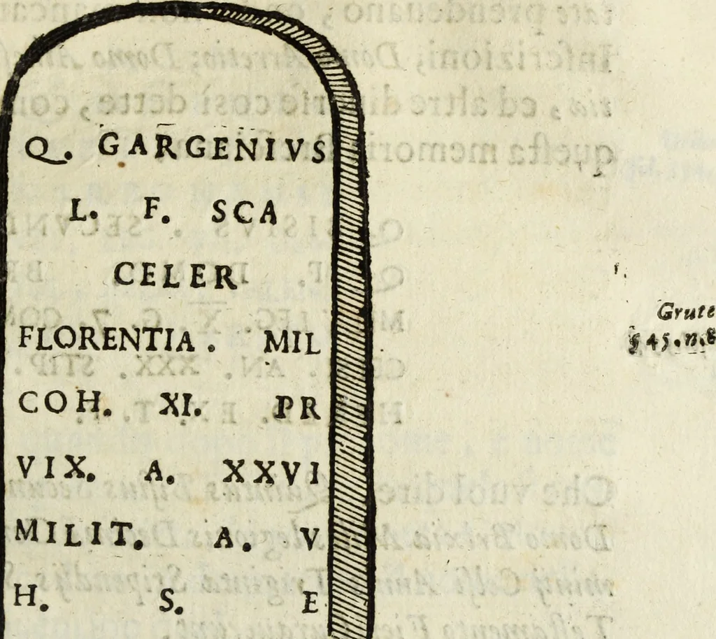An illustration from Li marmi eruditi, ouero, Lettere sopra alcune antiche inscrizione, 1659, leaf 142