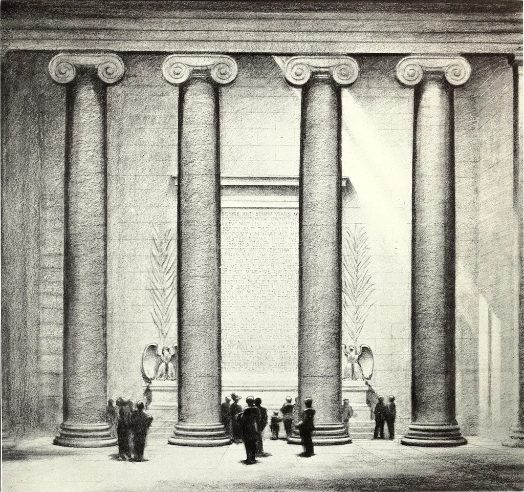 An illustration from Lincoln Memorial Commission report : message from the President of the United States transmitting a report of the Lincoln Memorial Commission, and its recommendations, upon the location, plan, and design for a memorial, in the city of Washington, to the memory of Abraham Lincoln, in accordance with the act approved February 9, 1911, 1913, leaf 32