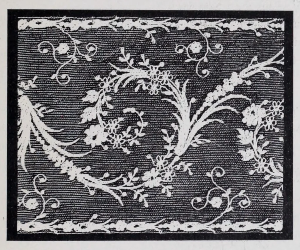 An illustration from L'industrie des tulles et dentelles mécanique dans le Pas-de-Calais, 1815-1900 / Henri Hénon, 1900, leaf 403