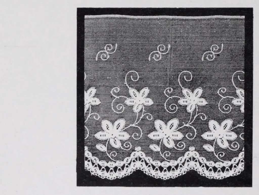 An illustration from L'industrie des tulles et dentelles mécanique dans le Pas-de-Calais, 1815-1900 / Henri Hénon, 1900, leaf 584