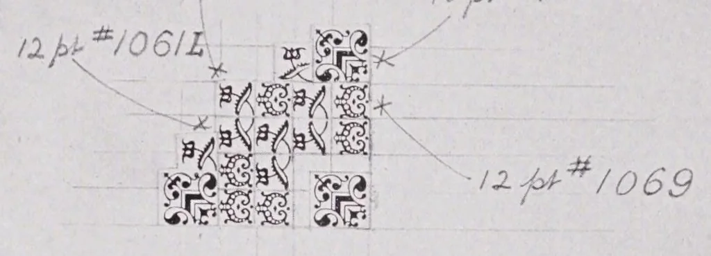 An illustration from Linotype decorative material :borders, rules and dashes produced on the linotype with related linotype initials, ornaments and borders /, 1923, leaf 21