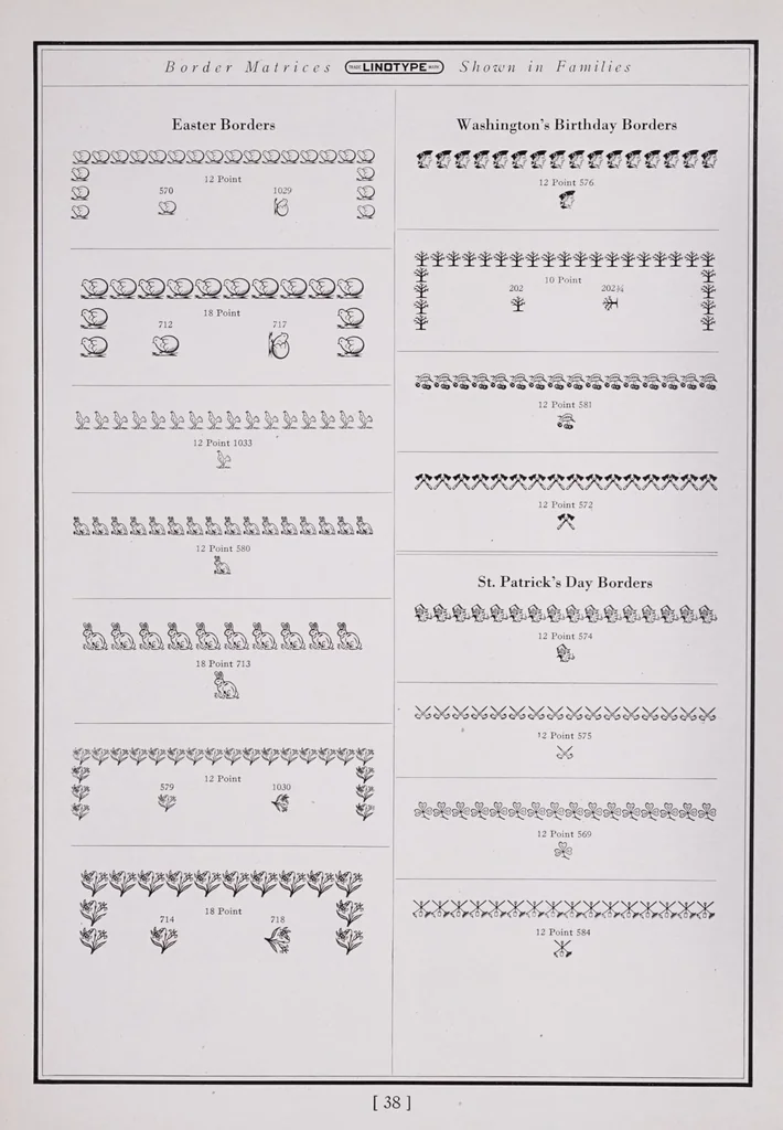 An illustration from Linotype decorative material :borders, rules and dashes produced on the linotype with related linotype initials, ornaments and borders /, 1923, leaf 48