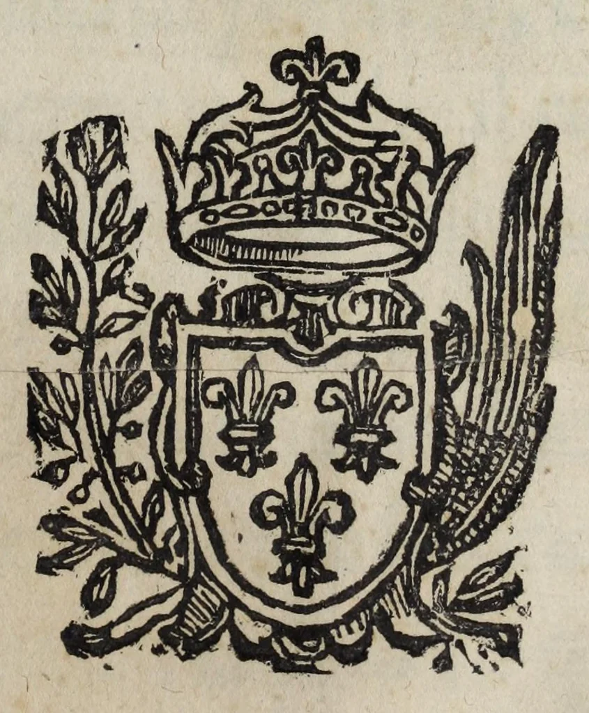An illustration from L'intreccio d'allori e d' vliuo auuolto alla corona dell' inuittissimo rè di Francia e di Nauarra, Luigi XIV, il grande et il giusto : dedicato alla stessa sacra cristianissima real maestà dall' autore Andrea Penci, 1679, leaf 1