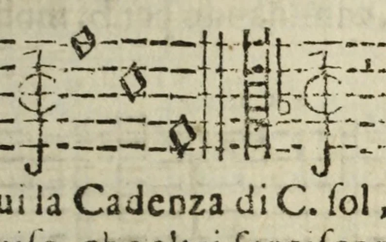 An illustration from Li primi albori mvsicali per li principianti della musica figurata : distinti in tre' libri : dal primo spuntano li principij del canto figvrato ; dal secondo spiccano le regole del contrapvnto ; dal terzo appariscono li fondamenti per suonare l'organo o clavicemablo sopra la parte, 1684, leaf 147