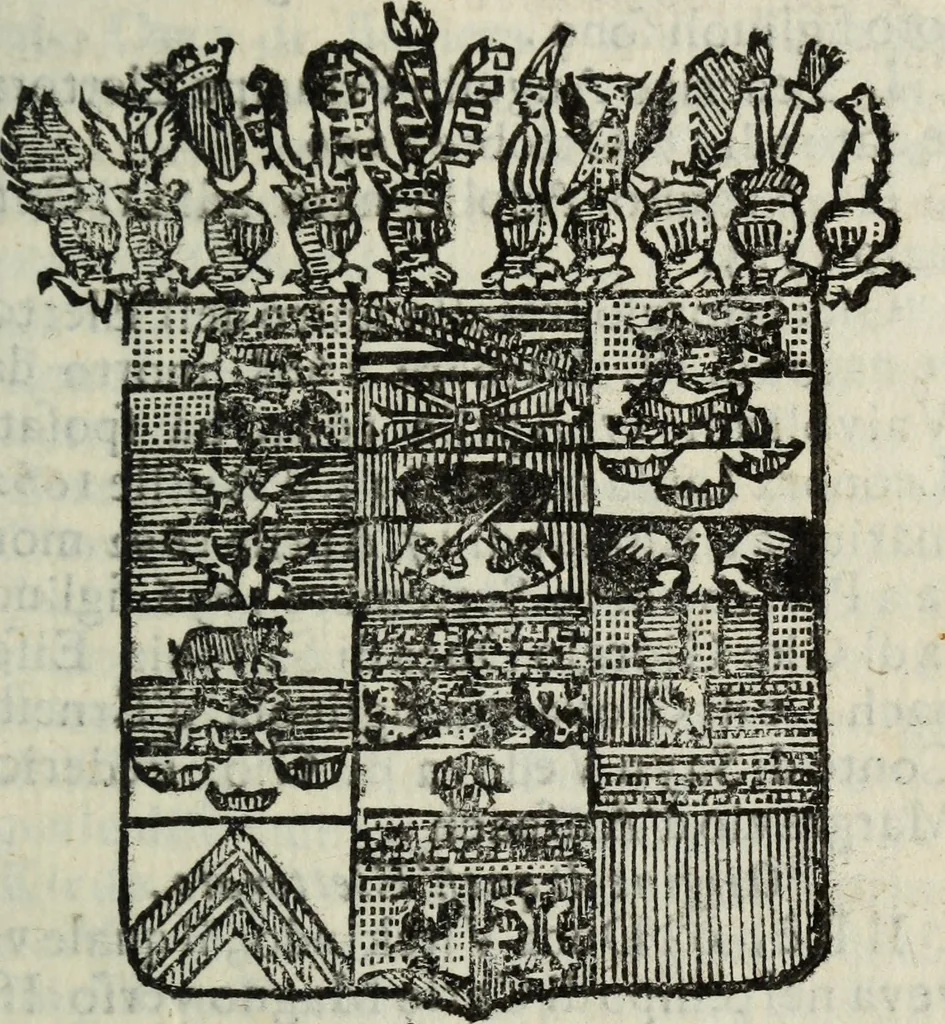 An illustration from Li sovrani del mondo : Opera, che dà notitia della genealogia delle loro famiglie, dell'ampiezza, e governo de' loro stati ... con un catalogo degli autori, che meglio ne hanno scritto, 1720, leaf 104