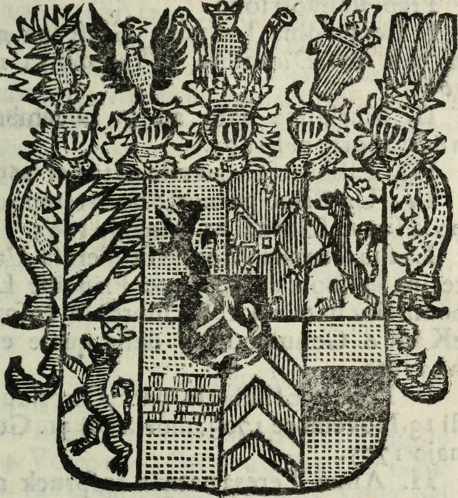 An illustration from Li sovrani del mondo : Opera, che dà notitia della genealogia delle loro famiglie, dell'ampiezza, e governo de' loro stati ... con un catalogo degli autori, che meglio ne hanno scritto, 1720, leaf 144