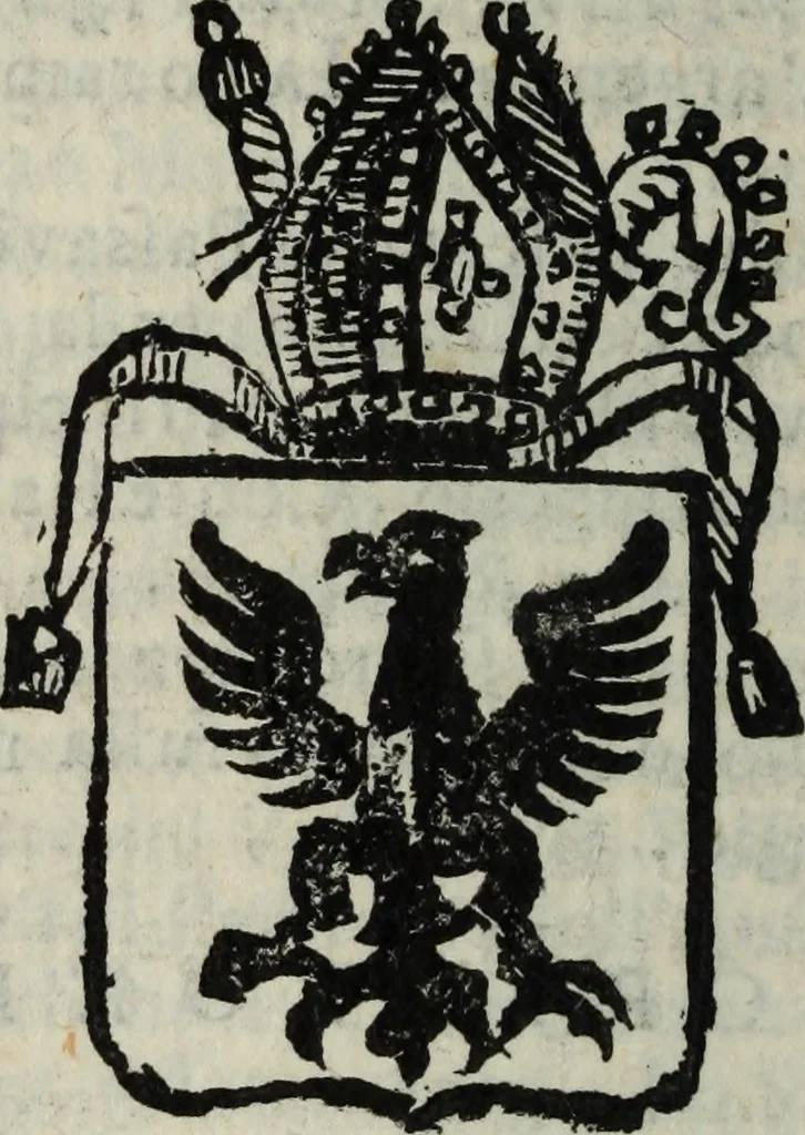 An illustration from Li sovrani del mondo : Opera, che dà notitia della genealogia delle loro famiglie, dell'ampiezza, e governo de' loro stati ... con un catalogo degli autori, che meglio ne hanno scritto, 1720, leaf 249