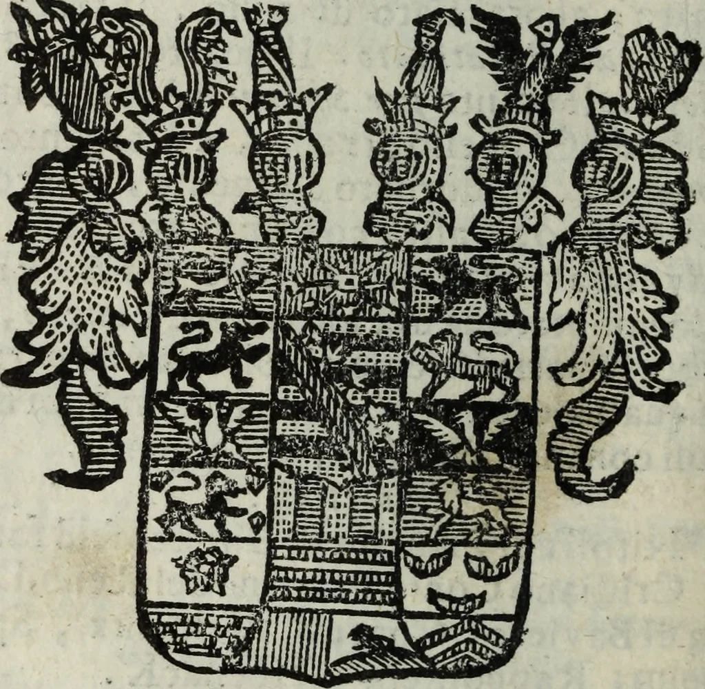 An illustration from Li sovrani del mondo : Opera, che dà notitia della genealogia delle loro famiglie, dell'ampiezza, e governo de' loro stati ... con un catalogo degli autori, che meglio ne hanno scritto, 1720, leaf 345