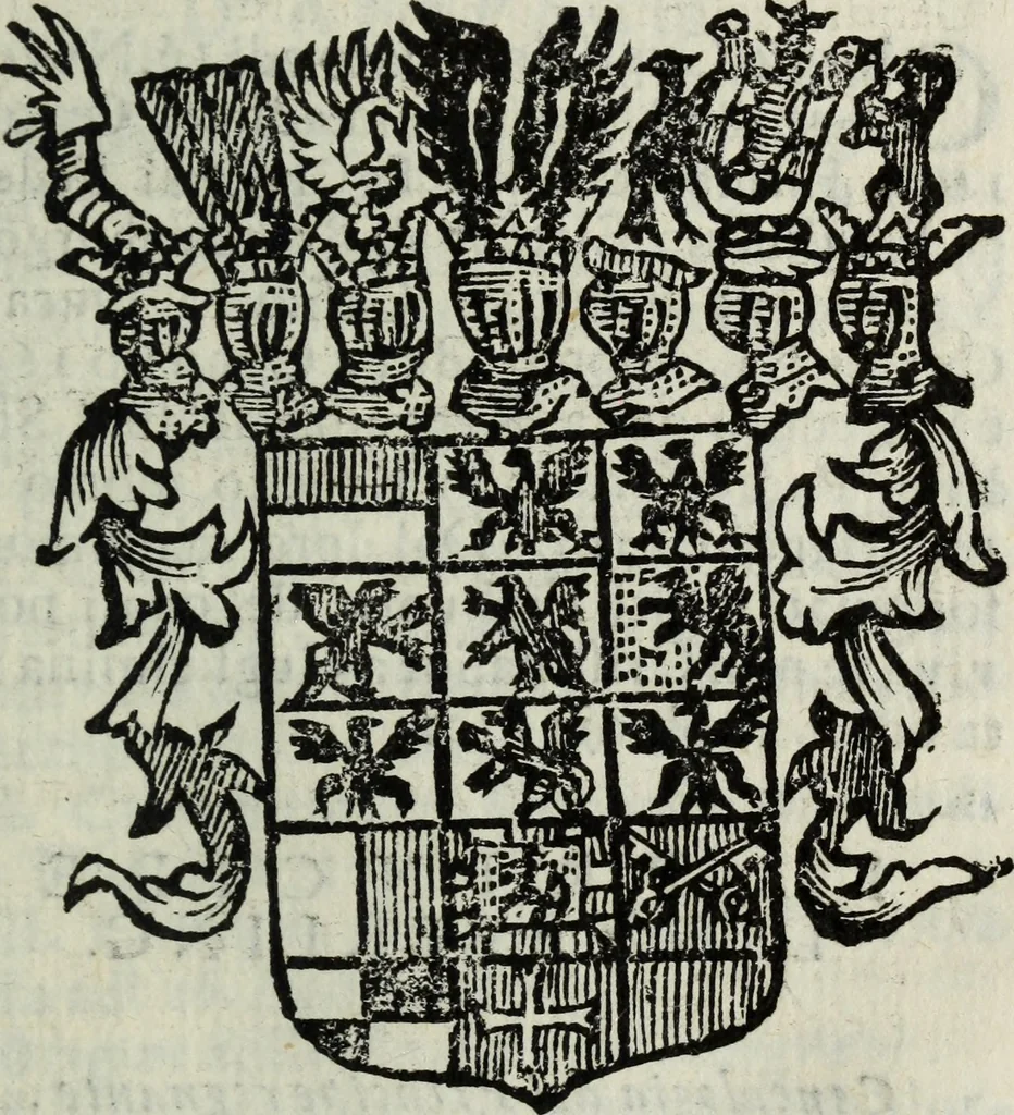 An illustration from Li sovrani del mondo : Opera, che dà notitia della genealogia delle loro famiglie, dell'ampiezza, e governo de' loro stati ... con un catalogo degli autori, che meglio ne hanno scritto, 1720, leaf 366