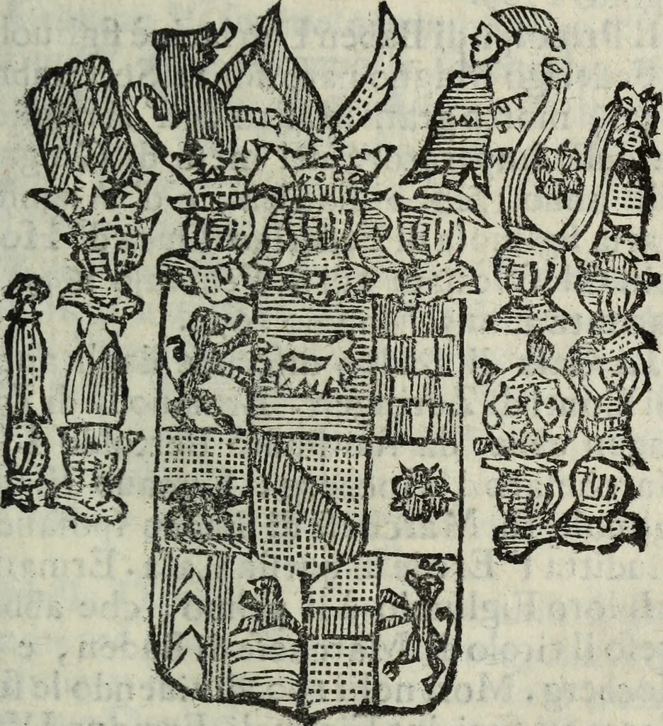 An illustration from Li sovrani del mondo : Opera, che dà notitia della genealogia delle loro famiglie, dell'ampiezza, e governo de' loro stati ... con un catalogo degli autori, che meglio ne hanno scritto, 1720, leaf 424