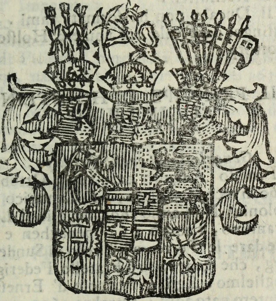 An illustration from Li sovrani del mondo : Opera, che dà notitia della genealogia delle loro famiglie, dell'ampiezza, e governo de' loro stati ... con un catalogo degli autori, che meglio ne hanno scritto, 1720, leaf 432