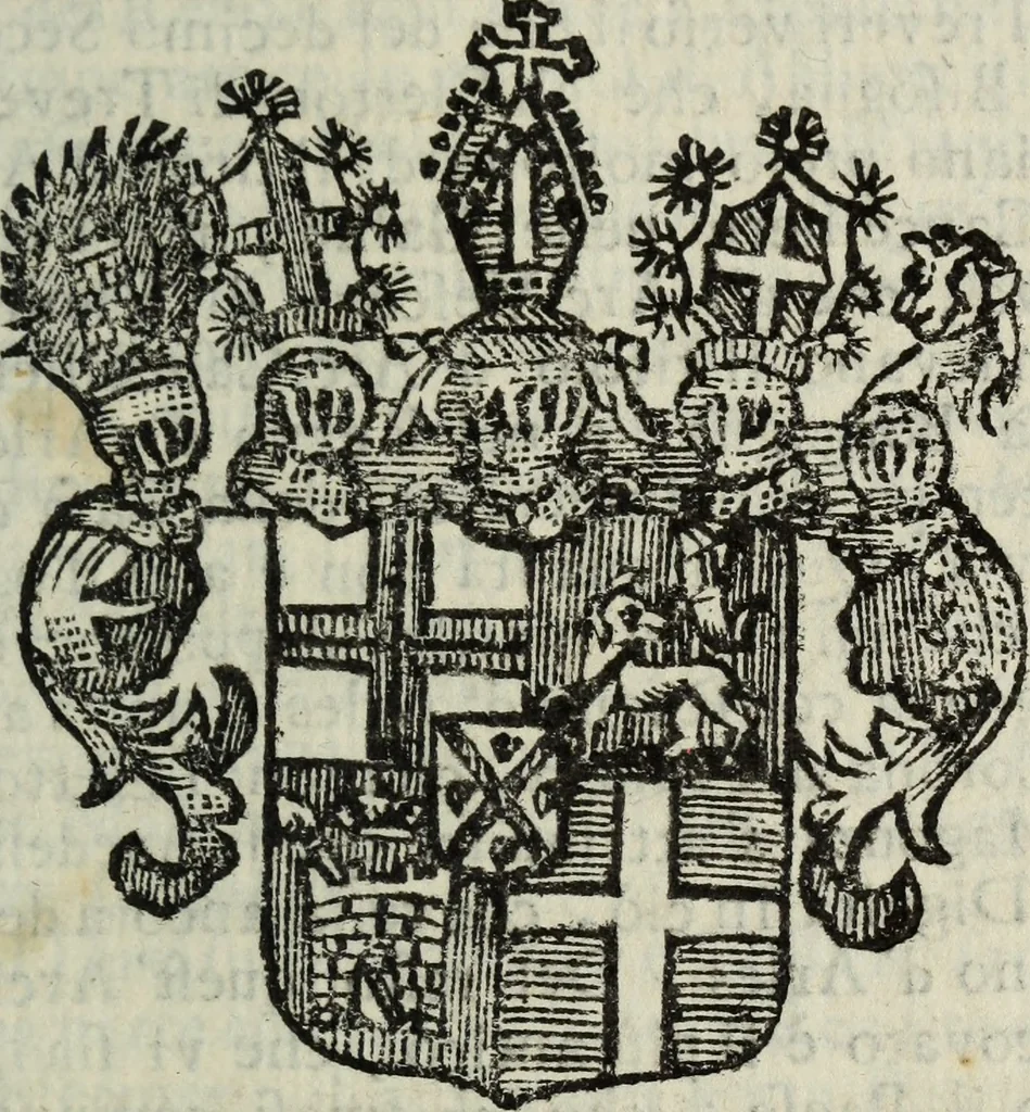 An illustration from Li sovrani del mondo : Opera, che dà notitia della genealogia delle loro famiglie, dell'ampiezza, e governo de' loro stati ... con un catalogo degli autori, che meglio ne hanno scritto, 1720, leaf 60