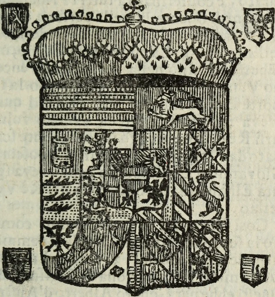 An illustration from Li sovrani del mondo : Opera, che dà notitia della genealogia delle loro famiglie, dell'ampiezza, e governo de' loro stati ... con un catalogo degli autori, che meglio ne hanno scritto, 1720, leaf 76