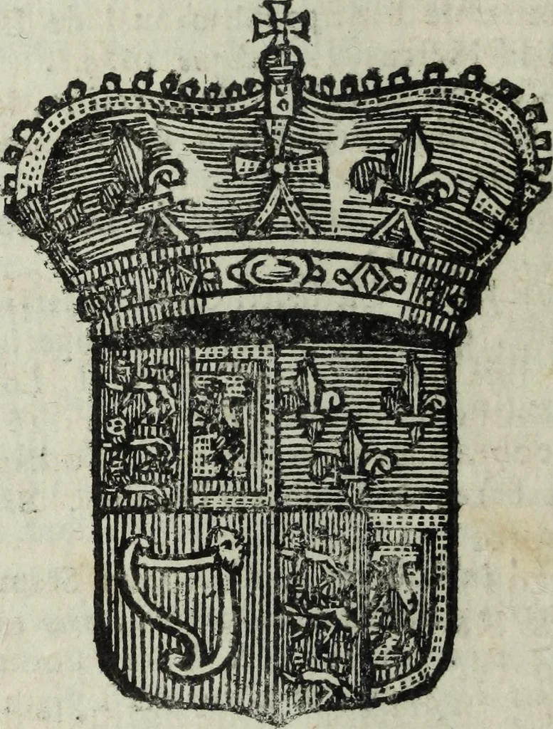 An illustration from Li sovrani del mondo : Opera, che dà notitia della genealogia delle loro famiglie, dell'ampiezza, e governo de' loro stati ... con un catalogo degli autori, che meglio ne hanno scritto, 1720, leaf 345