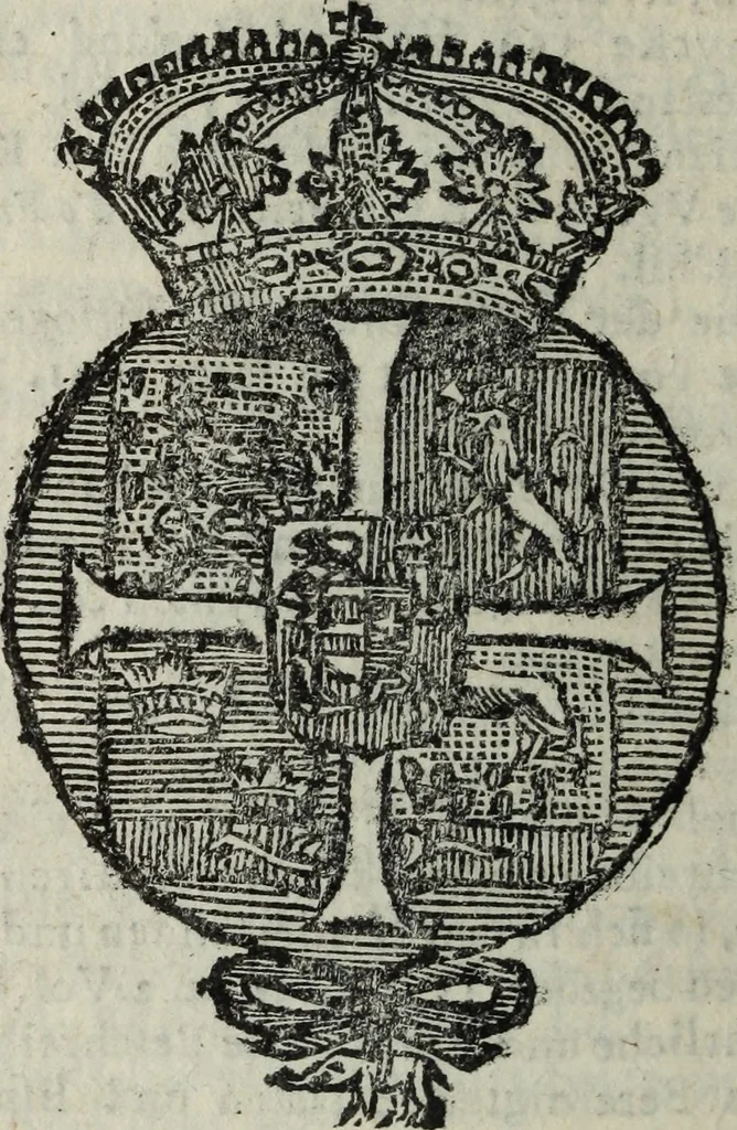 An illustration from Li sovrani del mondo : Opera, che dà notitia della genealogia delle loro famiglie, dell'ampiezza, e governo de' loro stati ... con un catalogo degli autori, che meglio ne hanno scritto, 1720, leaf 403