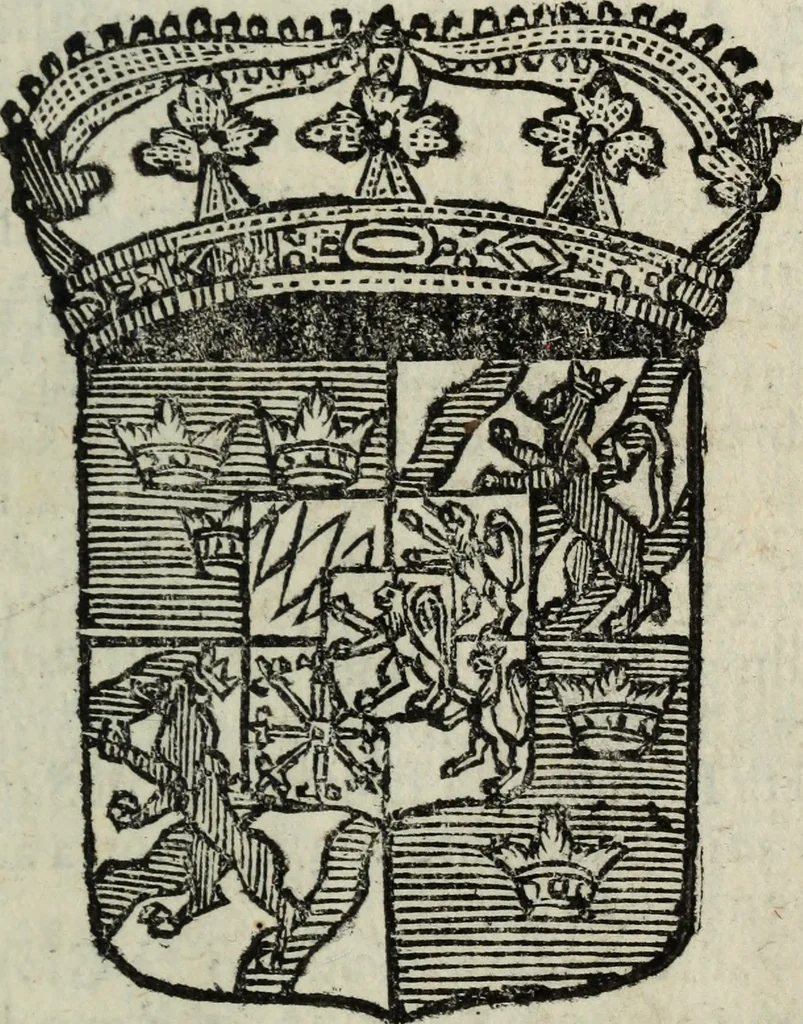An illustration from Li sovrani del mondo : Opera, che dà notitia della genealogia delle loro famiglie, dell'ampiezza, e governo de' loro stati ... con un catalogo degli autori, che meglio ne hanno scritto, 1720, leaf 424