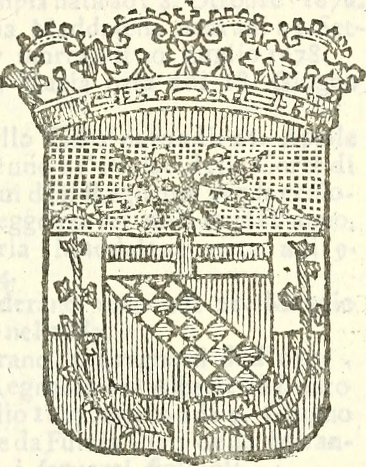 An illustration from Li Sovrani del mondo, opera, che dà notitia della genealogia delle loro famigilie; dell'ampiezza, e governo de'loro Stati, della loro religione, entrate, forze, titoli, pretenfioni, arme con l'origine floria de'pezzi, e quarti, che le compongono, e del luogo della loro residenza; con un catalogo degli autori, che meglio ne banno feritto; il tutto fino al tempo prefente, 1729, leaf 310