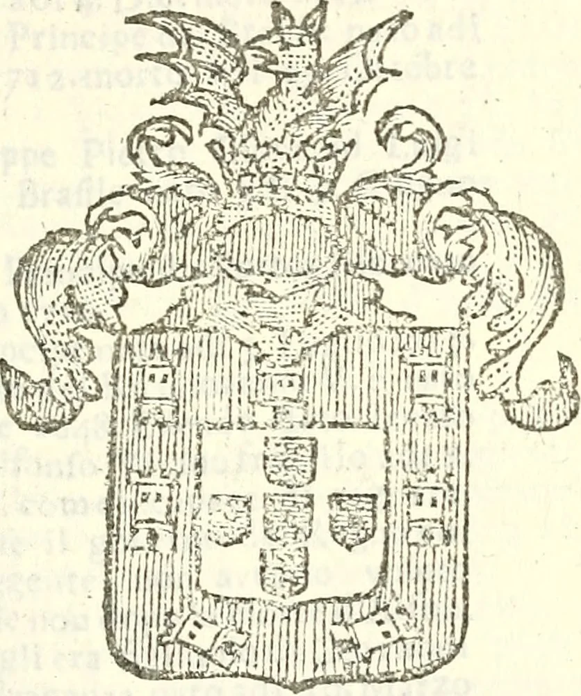 An illustration from Li Sovrani del mondo, opera, che dà notitia della genealogia delle loro famigilie; dell'ampiezza, e governo de'loro Stati, della loro religione, entrate, forze, titoli, pretenfioni, arme con l'origine floria de'pezzi, e quarti, che le compongono, e del luogo della loro residenza; con un catalogo degli autori, che meglio ne banno feritto; il tutto fino al tempo prefente, 1729, leaf 438