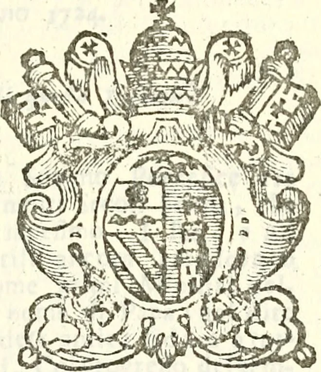 An illustration from Li Sovrani del mondo, opera, che dà notitia della genealogia delle loro famigilie; dell'ampiezza, e governo de'loro Stati, della loro religione, entrate, forze, titoli, pretenfioni, arme con l'origine floria de'pezzi, e quarti, che le compongono, e del luogo della loro residenza; con un catalogo degli autori, che meglio ne banno feritto; il tutto fino al tempo prefente, 1729, leaf 98