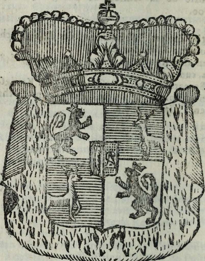 An illustration from Li sovrani del mondo : Opera, che dà notitia della genealogia delle loro famiglie, dell'ampiezza, e governo de' loro stati ... con un catalogo degli autori, che meglio ne hanno scritto, 1720, leaf 49