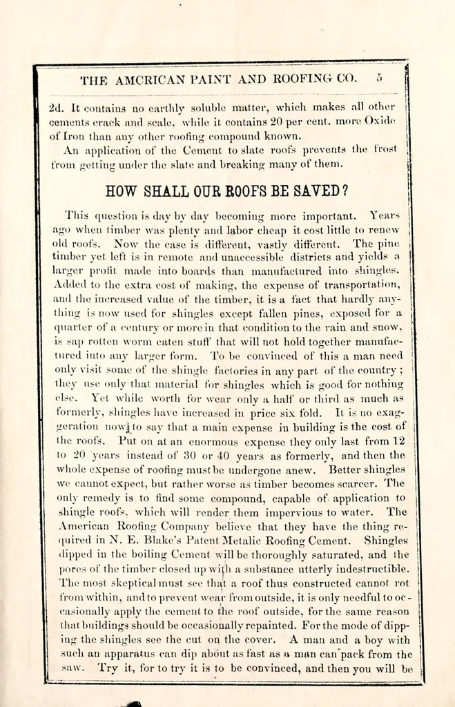 An illustration from List of the American Paint and Roofing Company's paints and cement., 1867, leaf 7