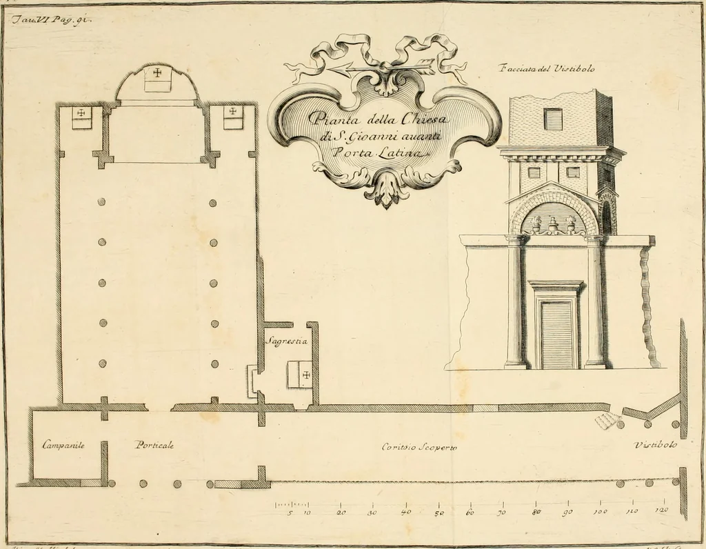 An illustration from L'istoria della Chiesa di S. Giovanni avanti Porta Latina, titolo cardinalizio, 1716, leaf 128