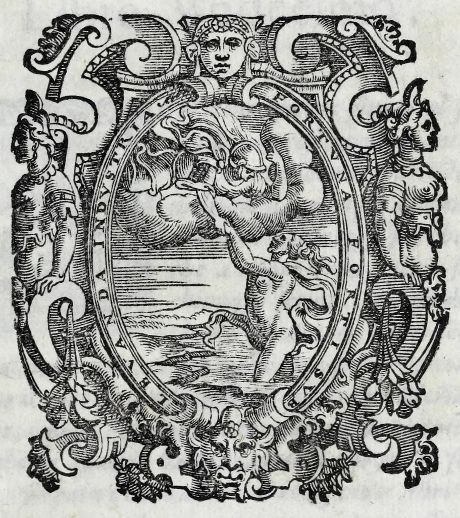 An illustration from L'istoria di Verona, del sig. Girolamo dalla Corte gentil'huomo veronese : divisa in dve parti, et in XXII libri : nella qvale non solo a pieno si contengono le cose pertinenti alla detta città, ma molte altre ancora si toccano, che alle altre città, & luoghi circonuicini si aspettano : con la tauola in ciascuna parte delle cose più notabili, 1592, leaf 5