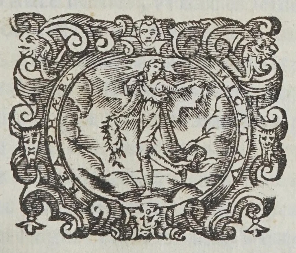 An illustration from Litheosphorvs, sive, De lapide bononiensi lucem in se conceptam ab ambiente claro mox in tenebris mire conseruante, 1640, leaf 1