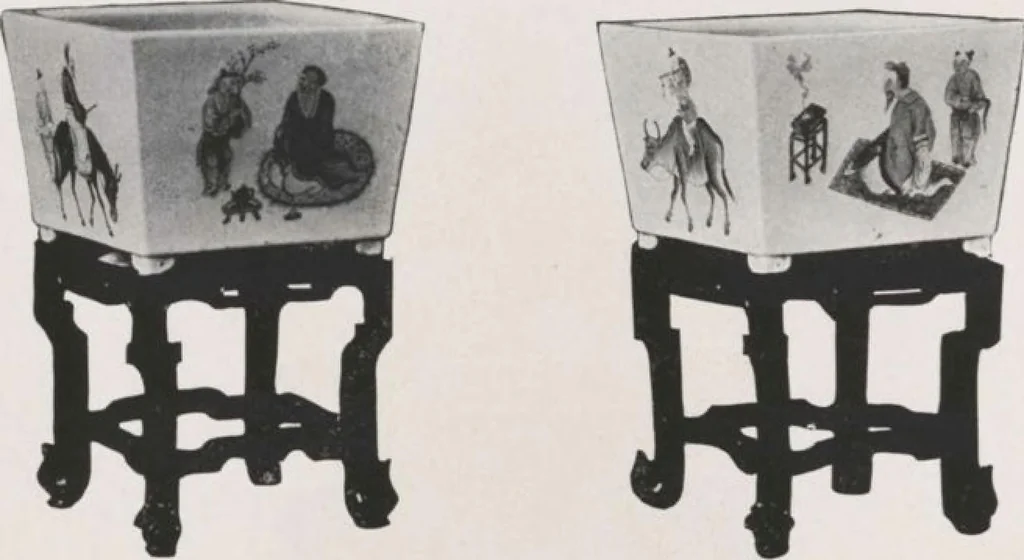 An illustration from Illustrated catalogue of the important collection of antique Chinese porcelains, Sung and Ming potteries, ancient stone sculptures, carved jades and other hard stones, snuff bottles, Mandarin necklaces, bronzes, enamels, palace furniture and wall panels and a number of rare and fine ancient Chinese paintings of the Sung and Ming periods [electronic resource] : all of which are to be sold at unrestricted public sale by direction of the Chinese expert, Lee Van Ching of Shanghai on the afternoons herein stated, 1917, leaf 106