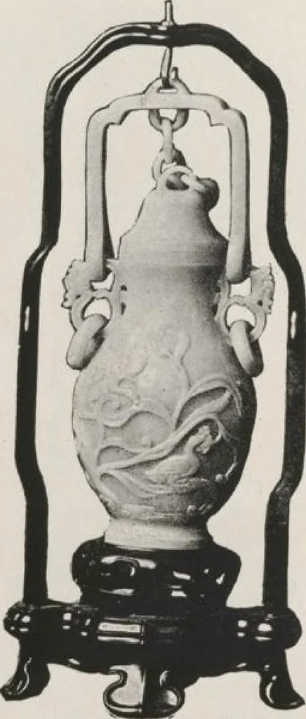 An illustration from Illustrated catalogue of the important collection of antique Chinese porcelains, Sung and Ming potteries, ancient stone sculptures, carved jades and other hard stones, snuff bottles, Mandarin necklaces, bronzes, enamels, palace furniture and wall panels and a number of rare and fine ancient Chinese paintings of the Sung and Ming periods [electronic resource] : all of which are to be sold at unrestricted public sale by direction of the Chinese expert, Lee Van Ching of Shanghai on the afternoons herein stated, 1917, leaf 50