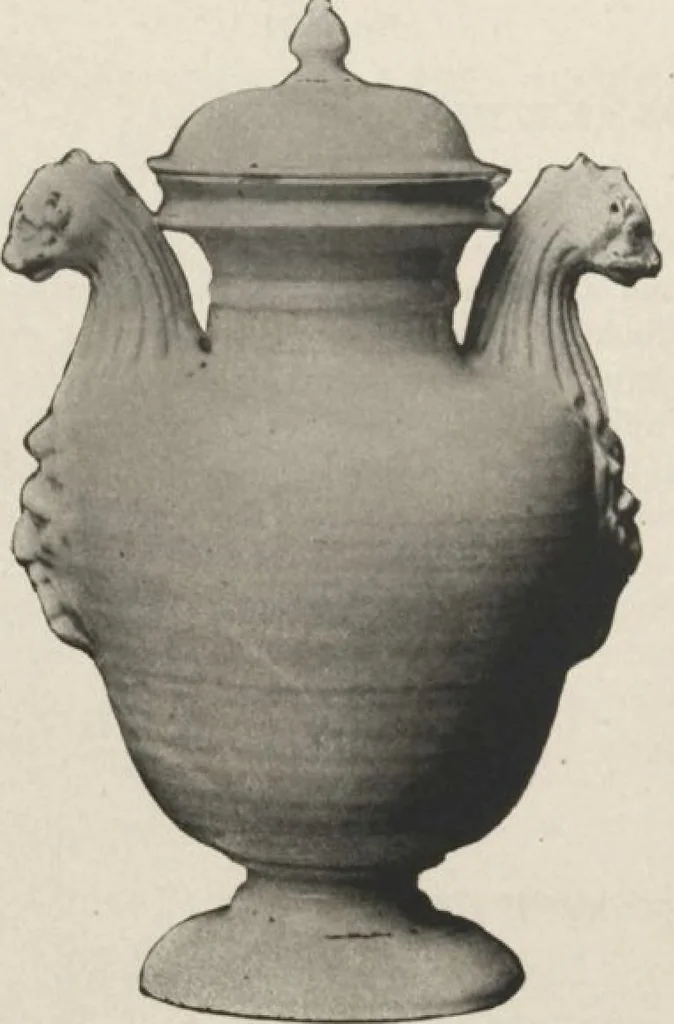 An illustration from Illustrated catalogue of a remarkable collection of beautiful white glazes in European and Oriental productions, exceptional Chinese porcelains, exclusively single-color specimens [electronic resource] : to be sold at unrestricted public sale by direction of Mr. Thomas B. Clarke at the American Art Galleries on the afternoons herein stated, 1918, leaf 97