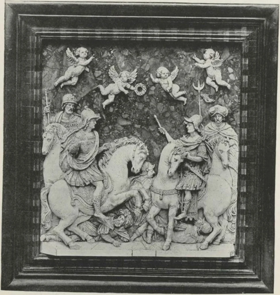 An illustration from Illustrated catalogue of the valuable collection of rare Gothic art and other artistic antique property belonging to the continental connoisseur and expert Henri S. de Souhami of Paris, acquired by him from Prince Henri de Faucigny Lucinge, Madame Lelong and other sources [electronic resource] : to be sold at unrestricted publi sale at the new American Art Galleries ... on the afternoons herein stated, 1922, leaf 19