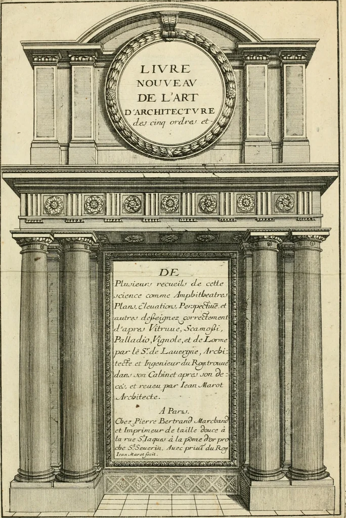An illustration from Liure nouueau de l'art d'architecture : des cinq ordres et de plusieurs recueils de cette science, comme amphitheatres, plans, élevations, perspectiue et autres, desseignez correctement d'apres Vitruue, Scamossi, Palladio, Vignole et de Lorme, 1650, leaf 4