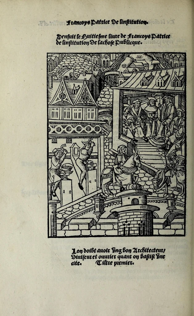An illustration from Liure tres fructueux et vtille a toutes personnes de linstitution et administration de la chose publicque : traictãt des vtilitez, ars, et sentẽces necessaires en icelles et de leurs inuenteurs : aorne de plusieurs belles sciences et doctrines, tant de la saincte escripture, philozophie, humanite, poeterie, medecine et aultres singularitez, 1520, leaf 326