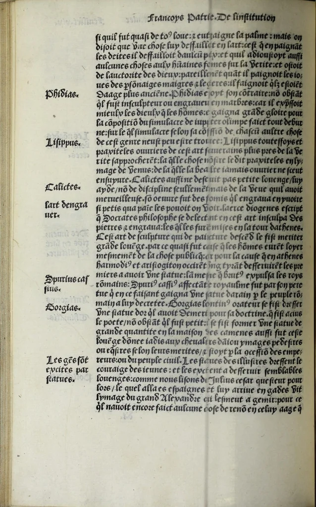 An illustration from Liure tres fructueux et vtille a toutes personnes de linstitution et administration de la chose publicque : traictãt des vtilitez, ars, et sentẽces necessaires en icelles et de leurs inuenteurs : aorne de plusieurs belles sciences et doctrines, tant de la saincte escripture, philozophie, humanite, poeterie, medecine et aultres singularitez, 1520, leaf 60