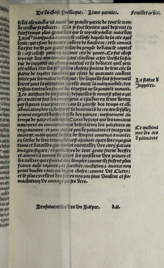 An illustration from Liure tres fructueux et vtille a toutes personnes de linstitution et administration de la chose publicque : traictãt des vtilitez, ars, et sentẽces necessaires en icelles et de leurs inuenteurs : aorne de plusieurs belles sciences et doctrines, tant de la saincte escripture, philozophie, humanite, poeterie, medecine et aultres singularitez, 1520, leaf 61