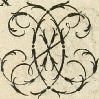 An illustration from Livre curieux et utile pour les sçavans et artistes : composé de trois alphabets de chiffres simples, doubles & triples, fleuronnez et au premier trait : accompagné d'un tres grand nombre de devises, emblêmes, médailles et autres figures hieroglyfiques : ensemble de plusieurs supports et cimiers pour les ornemens des armes : avec une table tres ample par le moyen de laquelle on trouvera facilement tous les noms imaginables, 1685, leaf 159