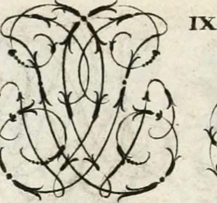 An illustration from Livre curieux et utile pour les sçavans et artistes : composé de trois alphabets de chiffres simples, doubles & triples, fleuronnez et au premier trait : accompagné d'un tres grand nombre de devises, emblêmes, médailles et autres figures hieroglyfiques : ensemble de plusieurs supports et cimiers pour les ornemens des armes : avec une table tres ample par le moyen de laquelle on trouvera facilement tous les noms imaginables, 1685, leaf 171